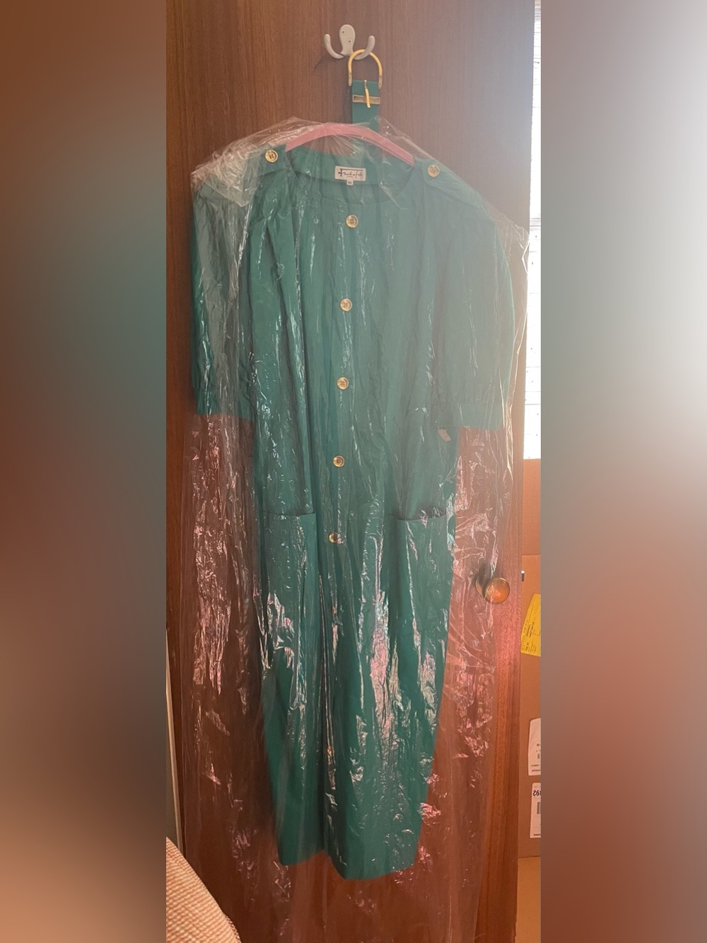 Emerald Green Maxi Shirt Dress with Gold Buttons